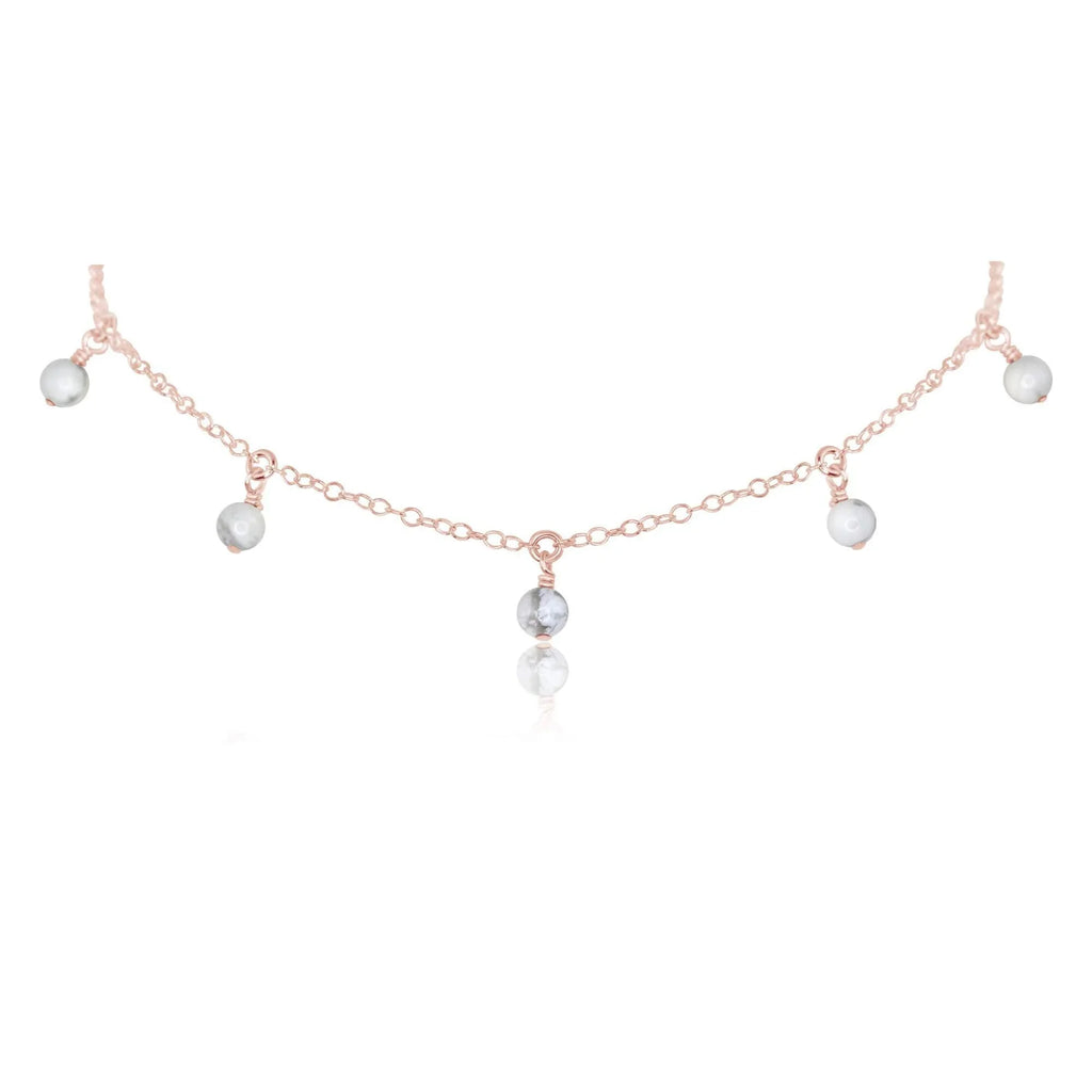 White Howlite Bead Drop Choker - White Howlite Bead Drop Choker - 14k Rose Gold Fill - Luna Tide Handmade Crystal Jewellery