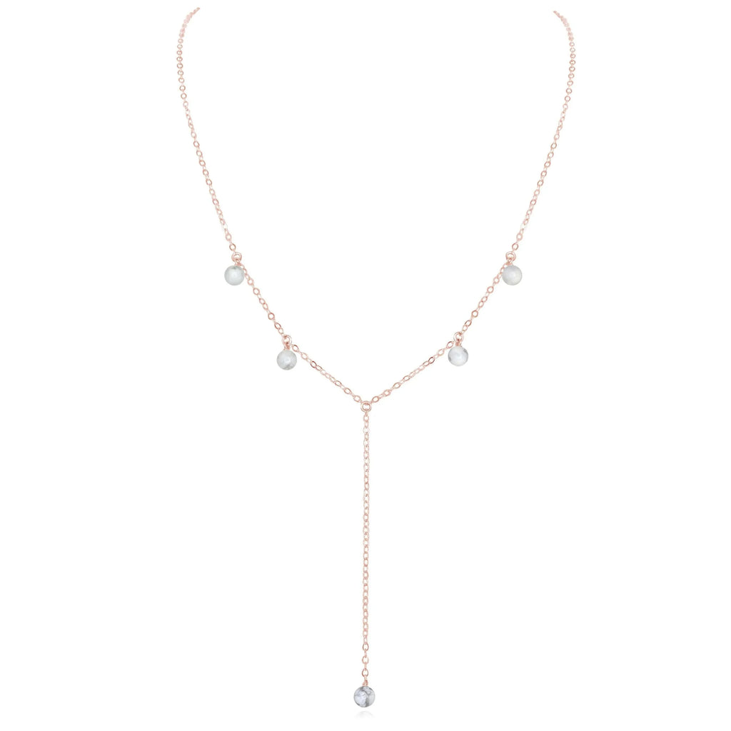 White Howlite Boho Lariat Necklace - White Howlite Boho Lariat Necklace - 14k Rose Gold Fill - Luna Tide Handmade Crystal Jewellery