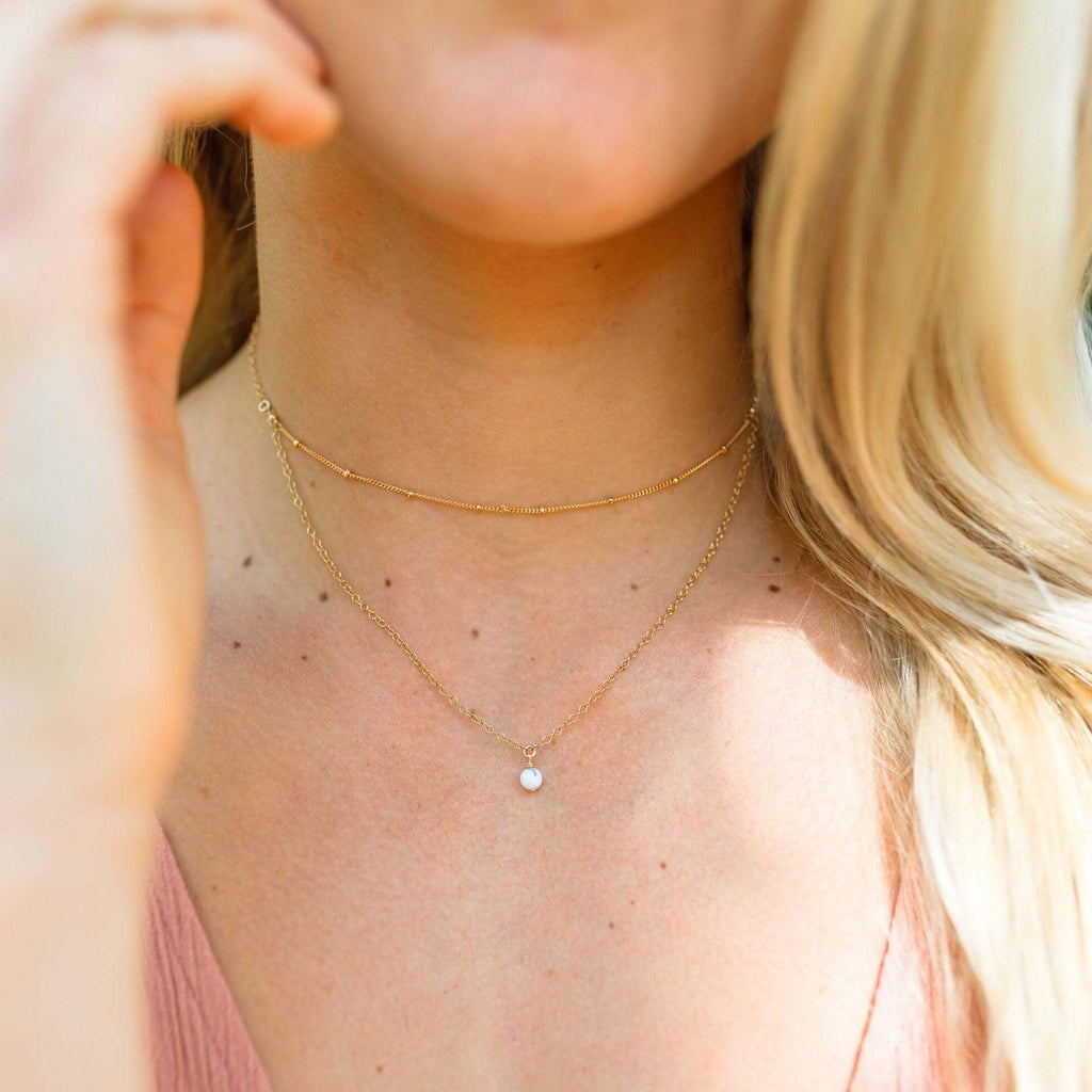 White Howlite Gemstone Chain Layered Choker Necklace - White Howlite Gemstone Chain Layered Choker Necklace - 14k Gold Fill - Luna Tide Handmade Crystal Jewellery