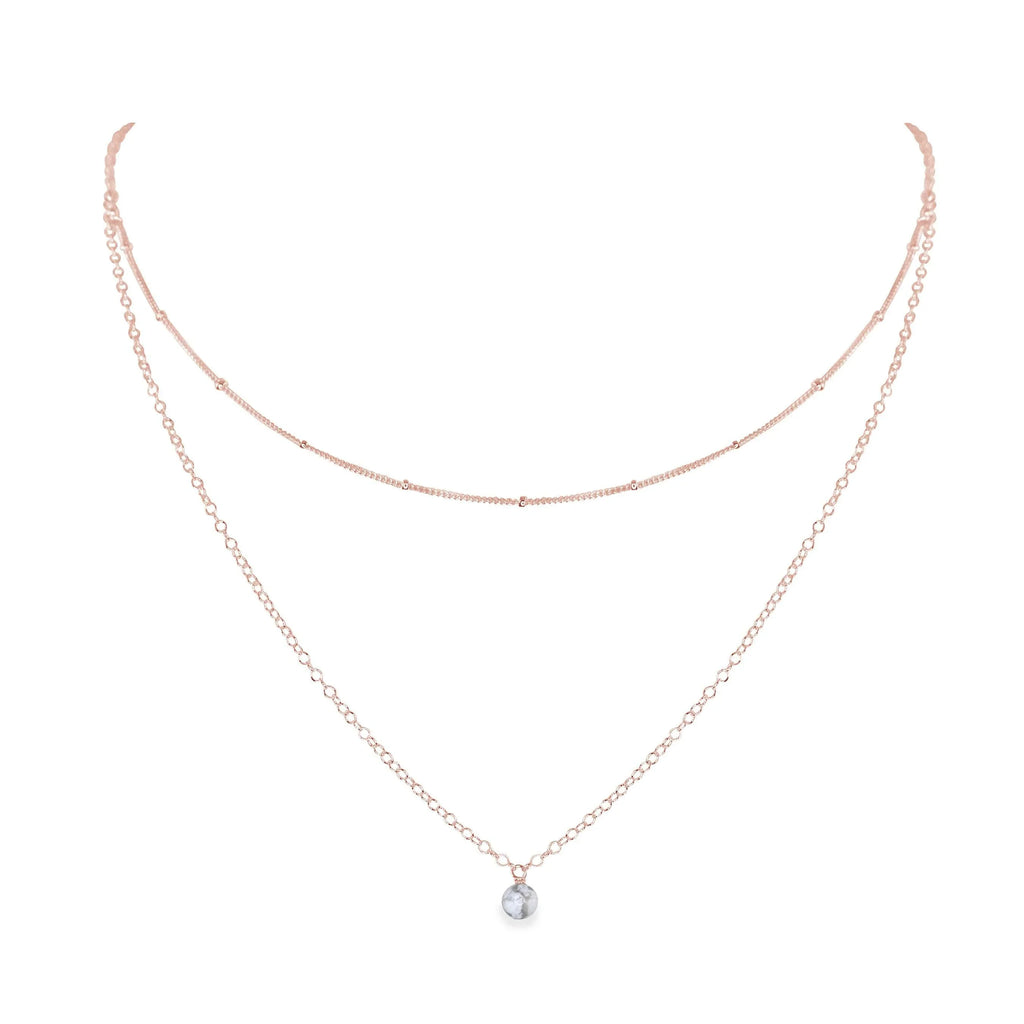 White Howlite Gemstone Chain Layered Choker Necklace - White Howlite Gemstone Chain Layered Choker Necklace - 14k Rose Gold Fill - Luna Tide Handmade Crystal Jewellery