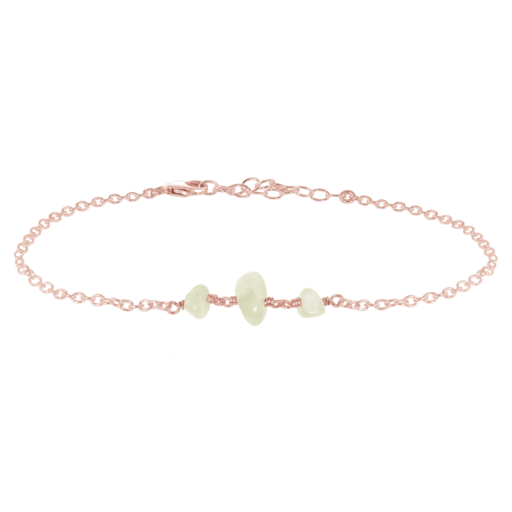 White Moonstone Beaded Chain Anklet - White Moonstone Beaded Chain Anklet - 14k Rose Gold Fill - Luna Tide Handmade Crystal Jewellery