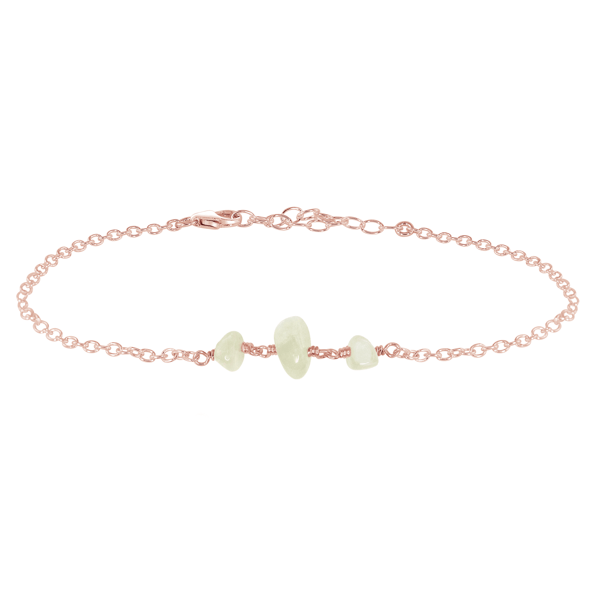 White Moonstone Beaded Chain Anklet - White Moonstone Beaded Chain Anklet - 14k Rose Gold Fill - Luna Tide Handmade Crystal Jewellery