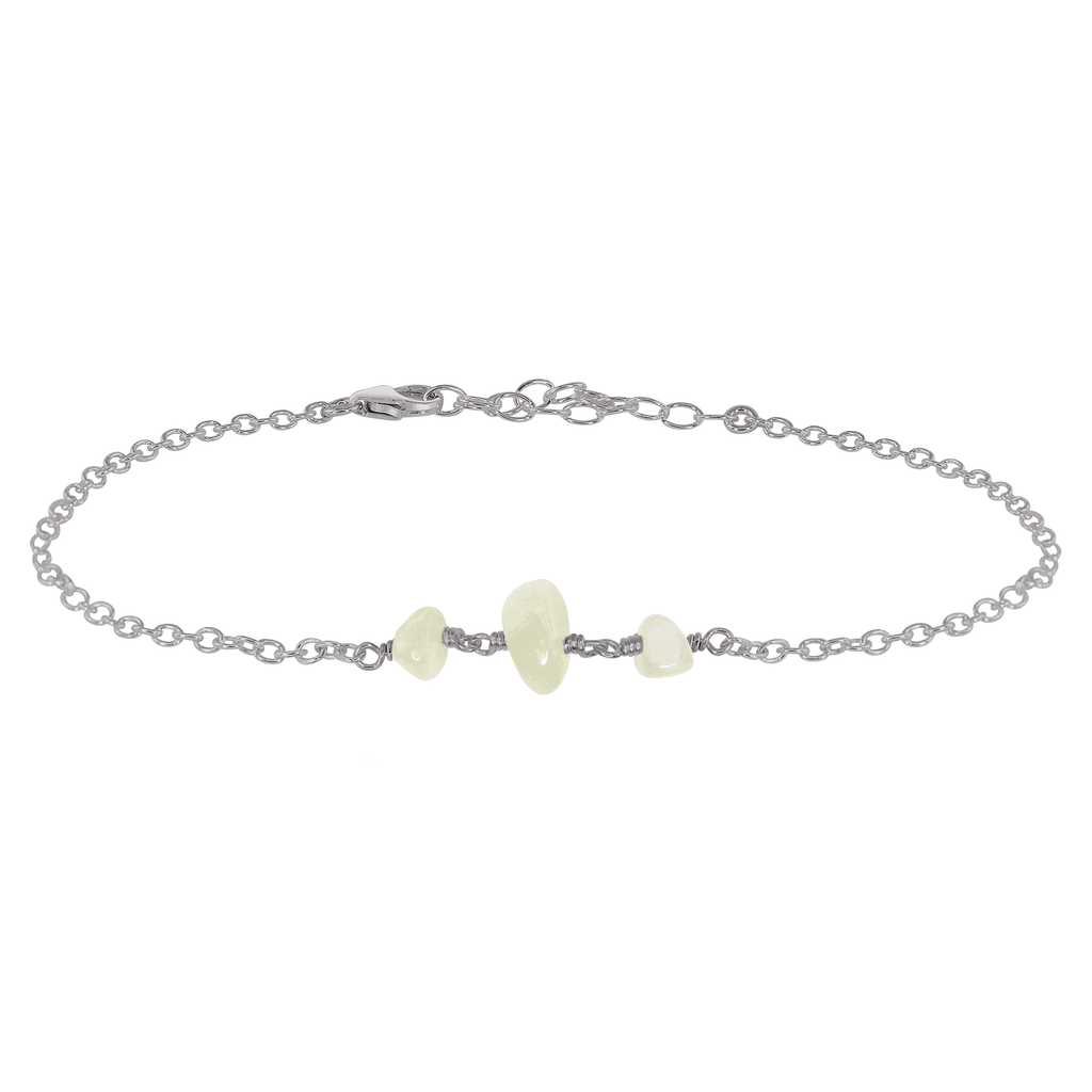 White Moonstone Beaded Chain Anklet - White Moonstone Beaded Chain Anklet - Stainless Steel - Luna Tide Handmade Crystal Jewellery